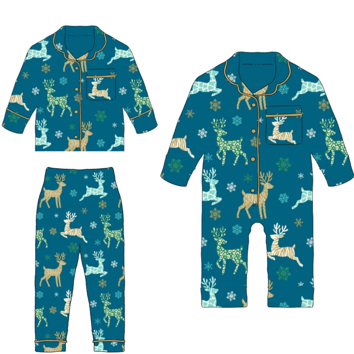 Festive Animal Print Reindeers Baby Sleepsuit Pyjamas