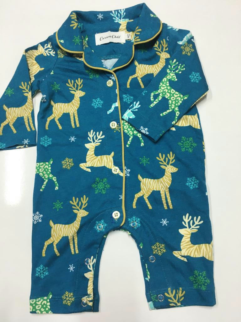 Festive Animal Print Reindeers Baby Sleepsuit Pyjamas