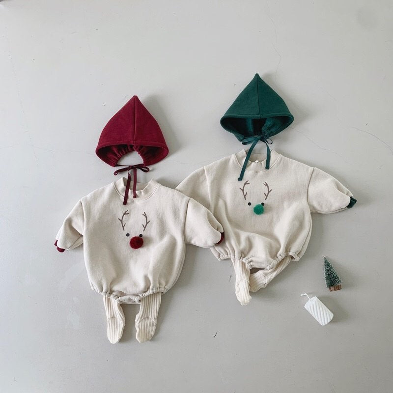 Adorable Baby Rudolf Romper & Bonnet Set 