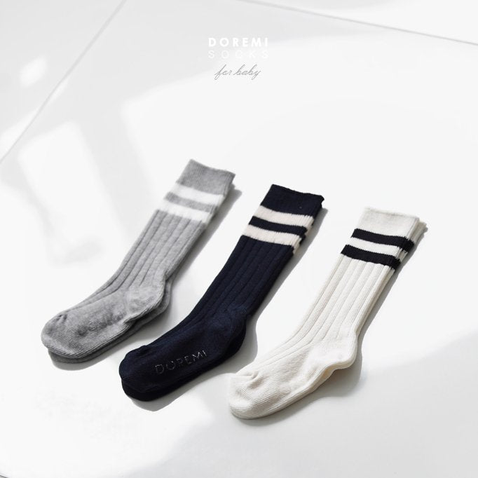Doremi High Knee Socks - Set of 3 | Trendy Unisex Stripy Socks
