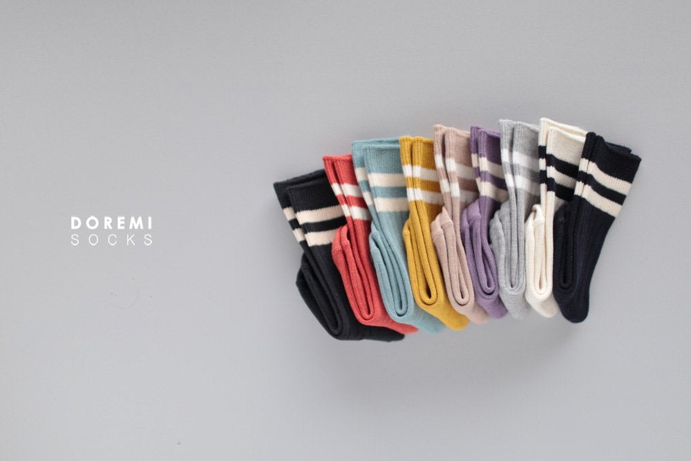 Doremi High Knee Socks - Set of 3 | Trendy Unisex Stripy Socks