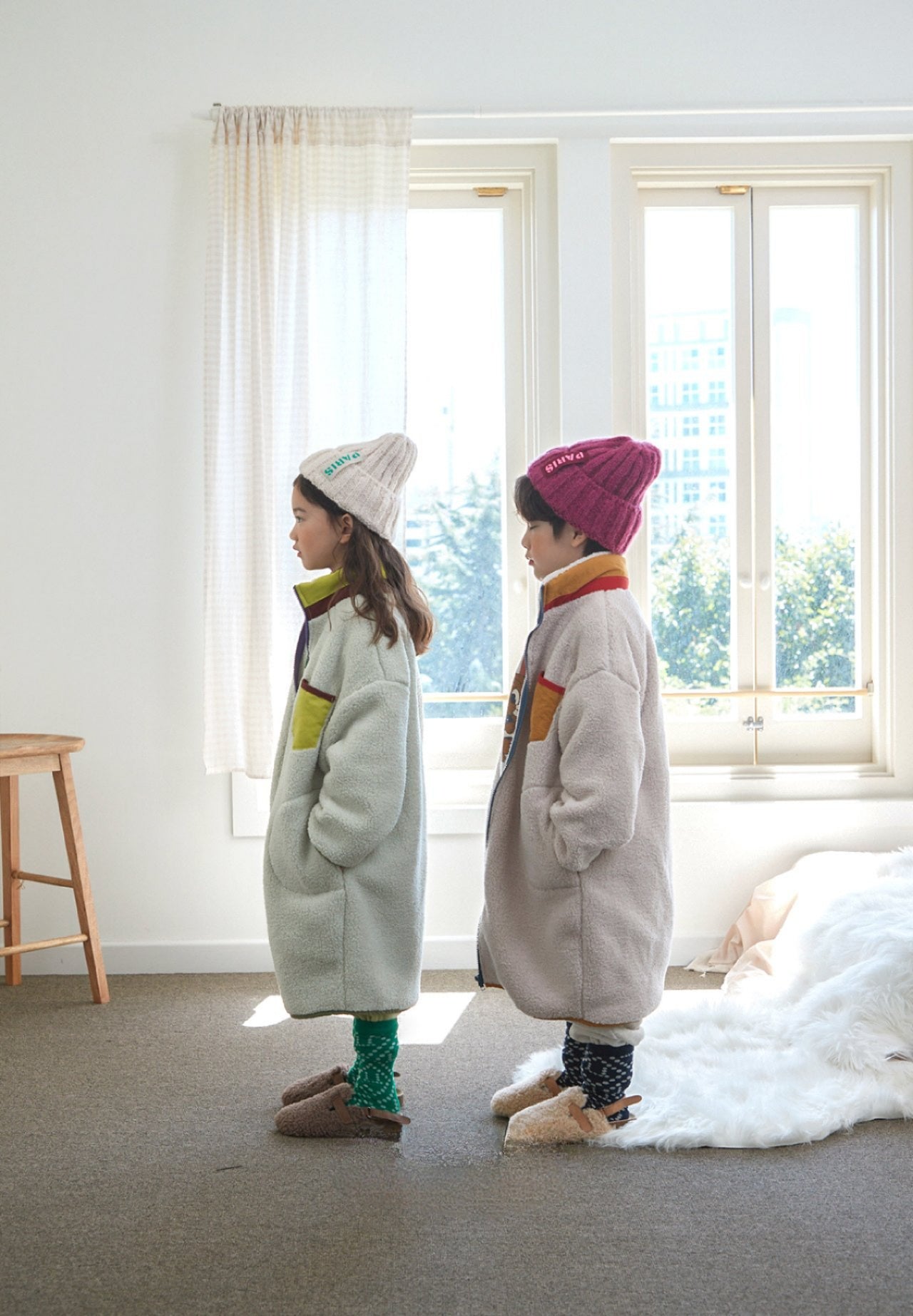 Stylish Long Fleece Jackets for Kids | Retro Vibes in Mint, Pink, and Beige